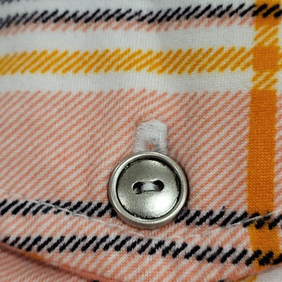 Papermoon Plus Size 3X Plaid Shirt Collared Button Front Orange Pink White Black - Picture 12 of 13